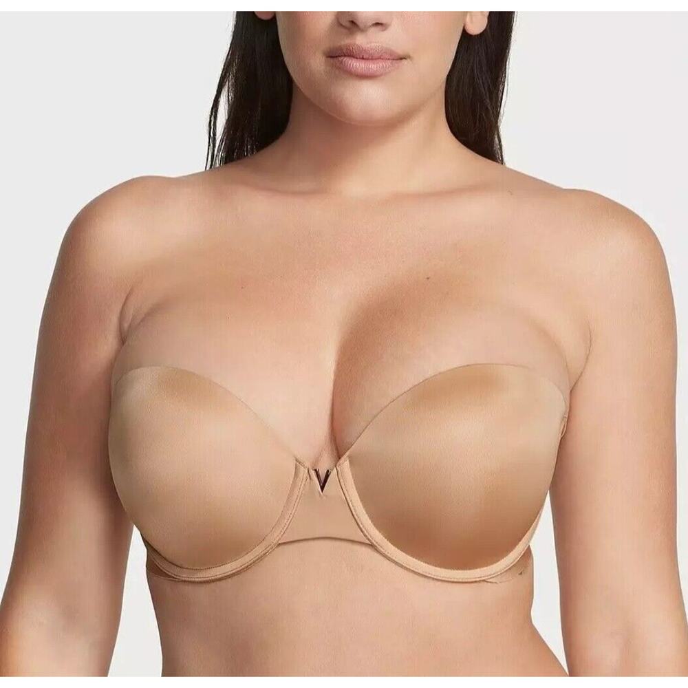 Victoria's Secret BARE Illusions Smooth Uplift Strapless Bra 32 DD Beige